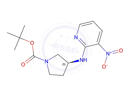 Chemical structure of (S)-tert-Butyl 3-((3-nitropyridin-2-yl)amino)pyrrolidine-1-carboxylate