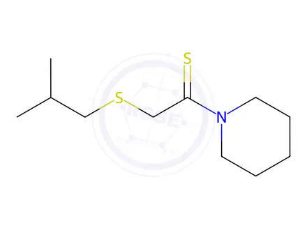 Chemical structure of Piperidine, 1-[2-[(2-methylpropyl)thio]-1-thioxoethyl]-(9CI)