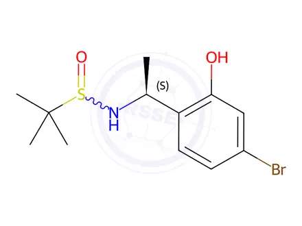Chemical structure of N-((S)-1-(4-Bromo-2-hydroxyphenyl)ethyl)-2-methylpropane-2-sulfinamide