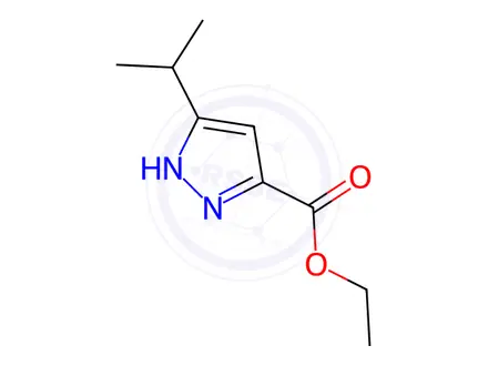 Chemical structure of Ethyl 3-isopropyl-1H-pyrazole-5-carboxylate,
