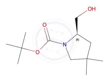 Chemical structure of 1-Pyrrolidinecarboxylic acid, 2-(hydroxyMethyl)-4,4-diMethyl-, 1,1-diMethylethyl ester, (2R)-