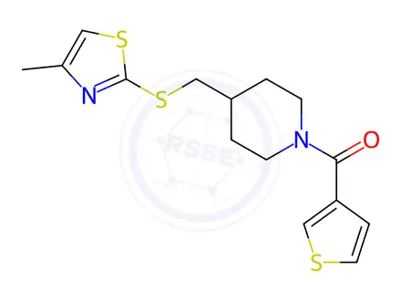 Chemical structure of (4-(((4-Methylthiazol-2-yl)thio)methyl)piperidin-1-yl)(thiophen-3-yl)methanone