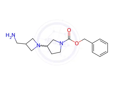 Chemical structure of 3-(3-AMINOMETHYL-AZETIDIN-1-YL)-PYRROLIDINE-1-CARBOXYLIC ACID BENZYL ESTER-2HCl