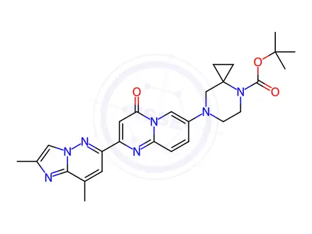 Chemical structure of tert-Butyl 7-(2-(2,8-dimethylimidazo[1,2-b]pyridazin-6-yl)-4-oxo-4H-pyrido[1,2-a]pyrimidin-7-yl)-4,7-diazaspiro[2.5]octane-4-carboxylate