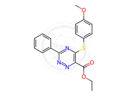 Chemical structure of Ethyl 5-[(4-methoxyphenyl)sulfanyl]-3-phenyl-1,2,4-triazine-6-carboxylate