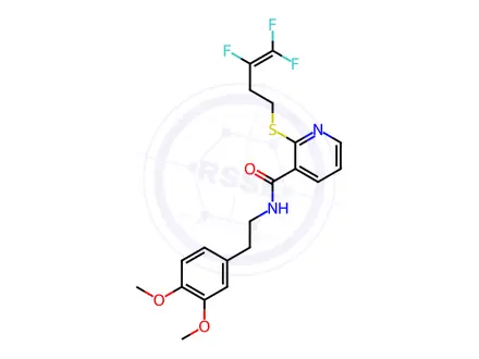 Chemical structure of N-(3,4-dimethoxyphenethyl)-2-((3,4,4-trifluorobut-3-en-1-yl)thio)nicotinamide