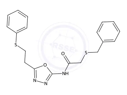 Chemical structure of 2-(Benzylthio)-N-(5-(2-(phenylthio)ethyl)-1,3,4-oxadiazol-2-yl)acetamide