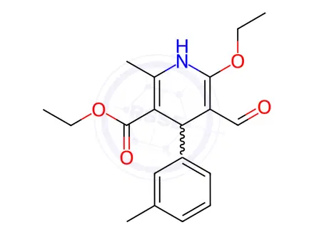 Chemical structure of Ethyl 6-ethoxy-5-formyl-2-methyl-4-(m-tolyl)-1,4-dihydropyridine-3-carboxylate