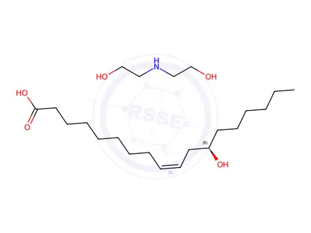 Chemical structure of (R)-12-hydroxyoleic acid, compound with 2,2'-iminodiethanol (1:1)