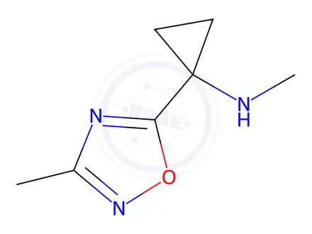 Chemical structure of N-methyl-1-(3-methyl-1,2,4-oxadiazol-5-yl)cyclopropan-1-amine