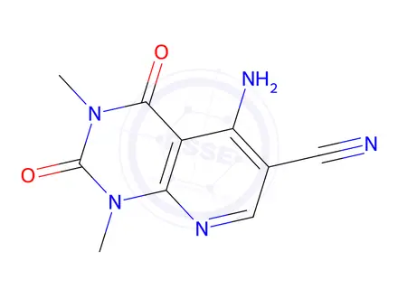 Chemical structure of 5-amino-6-cyano-1,3-dimethyl-1,2,3,4-tetrahydropyrido(2,3-d)pyrimidine-2,4-dione