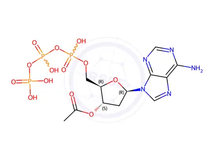 Chemical structure of Adenosine 5'-(tetrahydrogen triphosphate), 2'-deoxy-, 3'-acetate (9CI)