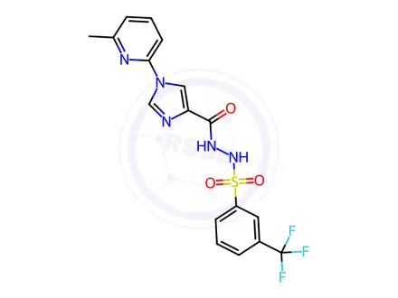 Chemical structure of N'-(1-(6-methylpyridin-2-yl)-1H-imidazole-4-carbonyl)-3-(trifluoromethyl)benzenesulfonohydrazide