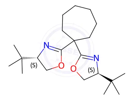 Chemical structure of (4S,4'S)-2,2'-(Cycloheptane-1,1-diyl)bis(4-(tert-butyl)-4,5-dihydrooxazole)