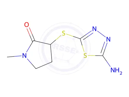 Chemical structure of 3-((5-Amino-1,3,4-thiadiazol-2-yl)thio)-1-methylpyrrolidin-2-one