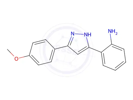 Chemical structure of 2-(3-(4-Methoxyphenyl)-1H-pyrazol-5-yl)aniline