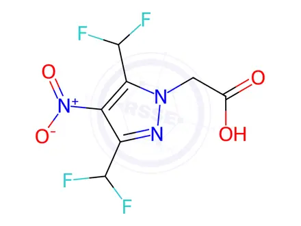 Chemical structure of 2-[3,5-bis(difluoromethyl)-4-nitro-1H-pyrazol-1-yl]acetic acid