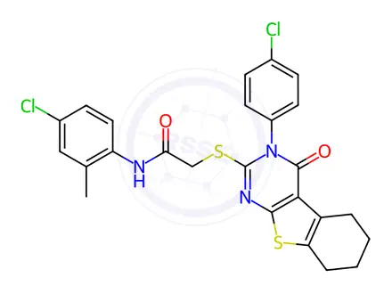 Chemical structure of N-(4-Chloro-2-methylphenyl)-2-((3-(4-chlorophenyl)-4-oxo-3,4,5,6,7,8-hexahydrobenzo[4,5]thieno[2,3-d]pyrimidin-2-yl)thio)acetamide