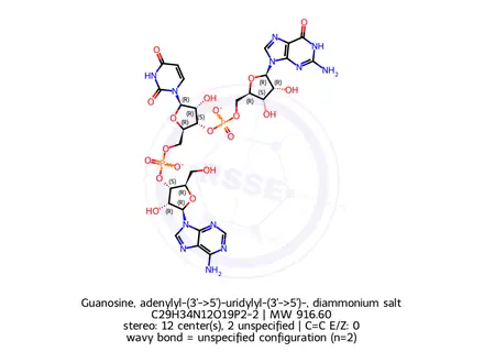 Chemical structure of Guanosine, adenylyl-(3'->5')-uridylyl-(3'->5')-, diammonium salt
