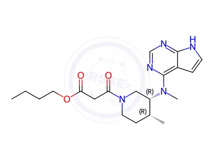 Chemical structure of Butyl 3-((3R,4R)-4-methyl-3-(methyl(7H-pyrrolo[2,3-d]pyrimidin-4-yl)amino)piperidin-1-yl)-3-oxopropanoate