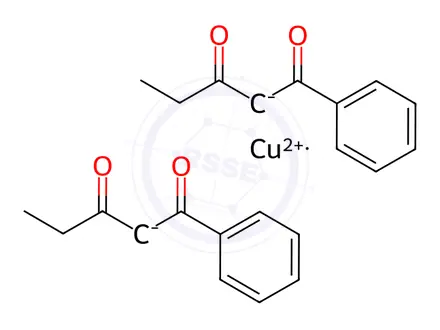 Chemical structure of bis(1-phenylpentane-1,3-dionato-O,O')copper