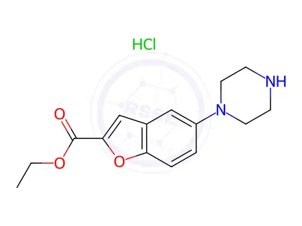 Chemical structure of 5-(1-Piperazinyl)-2-benzofurancarboxylic Acid Ethyl Ester Hydrochloride