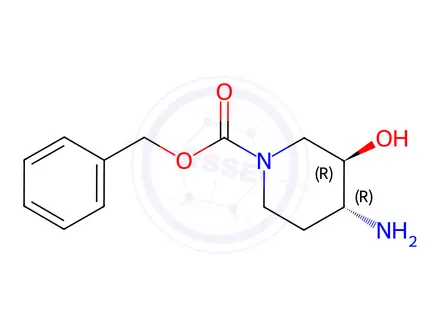 Chemical structure of (3S,4S)-benzyl 4-amino-3-hydroxypiperidine-1-carboxylate