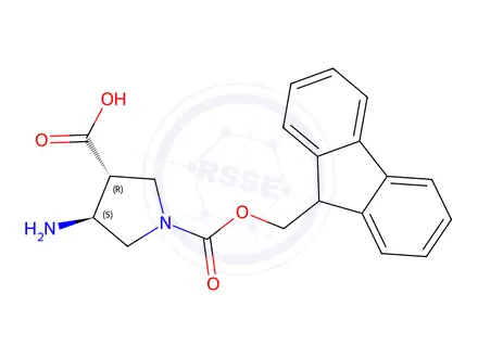 Chemical structure of Rel-(3S,4R)-1-(((9H-fluoren-9-yl)methoxy)carbonyl)-4-aminopyrrolidine-3-carboxylic acid