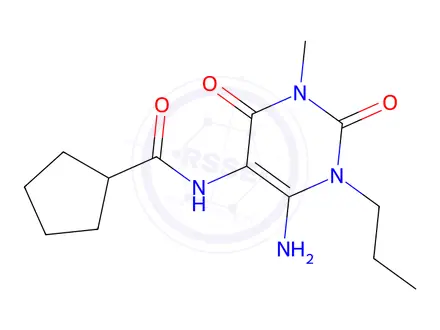 Chemical structure of Cyclopentanecarboxamide, N-(6-amino-1,2,3,4-tetrahydro-3-methyl-2,4-dioxo-1-propyl-5-pyrimidinyl)-