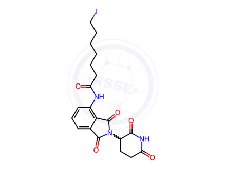 Chemical structure of N-[2-(2,6-dioxo-3-piperidyl)-1,3-dioxo-isoindolin-4-yl]-7-iodo-heptanamide