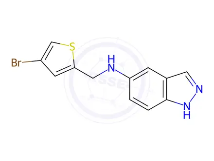 Chemical structure of N-((4-bromothiophen-2-yl)methyl)-1H-indazol-5-amine