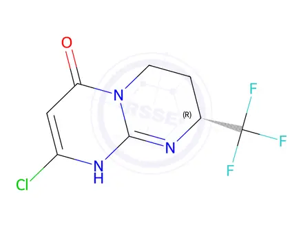 Chemical structure of (8R)-2-Chloro-1,6,7,8-tetrahydro-8-(trifluoromethyl)-4H-pyrimido[1,2-a]pyrimidin-4-one