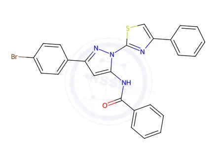 Chemical structure of N-(3-(4-Bromophenyl)-1-(4-phenylthiazol-2-yl)-1H-pyrazol-5-yl)benzamide