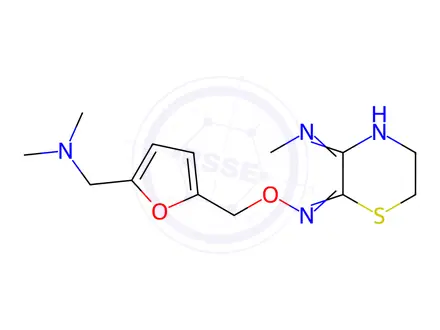 Chemical structure of 5,6-Dihydro-3-(methylamino)-2H-1,4-thiazin-2-one O-[[5-[(Dimethylamino)methyl]-2-furanyl]methyl]oxime