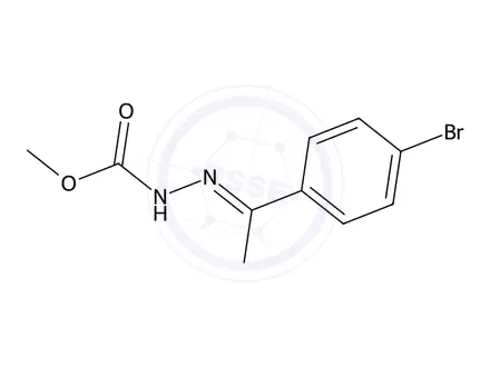 Chemical structure of Methyl 2-(1-(4-bromophenyl)ethylidene)-1-(((2-((E)-1-(4-bromophenyl)ethylidene)hydrazine-1-carbonyl)oxy)methyl)hydrazine-1-carboxylate
