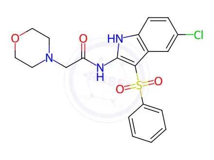 Chemical structure of N-(5-Chloro-3-(phenylsulfonyl)-1H-indol-2-yl)-2-morpholinoacetamide
