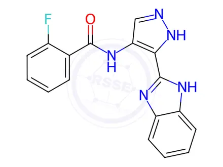 Chemical structure of N-(3-(1H-Benzo[d]imidazol-2-yl)-1H-pyrazol-4-yl)-2-fluorobenzamide
