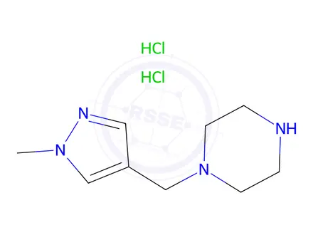 Chemical structure of 1-((1-methyl-1H-pyrazol-4-yl)methyl)piperazine dihydrochloride