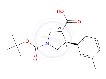 Chemical structure of (3R,4S)-rel-1-(tert-Butoxycarbonyl)-4-(m-tolyl)pyrrolidine-3-carboxylic acid