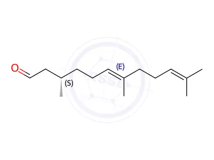 Chemical structure of (3S,6E)-3,7,11-trimethyldodeca-6,10-dienal