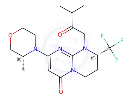 Chemical structure of (8S)-6,7,8,9-Tetrahydro-2-[(3R)-3-methyl-4-morpholinyl]-9-(3-methyl-2-oxobutyl)-8-(trifluoromethyl)-4H-pyrimido[1,2-a]pyrimidin-4-one
