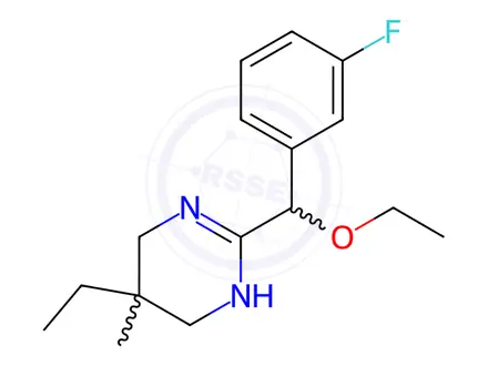 Chemical structure of 3,4,5,6-Tetrahydro-2-(α-ethoxy-3-fluorobenzyl)-5-ethyl-5-methylpyrimidine