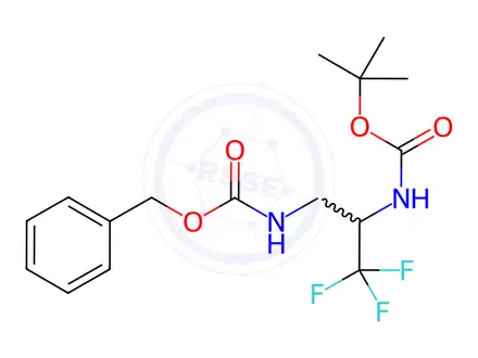 Chemical structure of Carbamic acid, N-[2-[[(1,1-dimethylethoxy)carbonyl]amino]-3,3,3-trifluoropropyl]-, phenylmethyl ester