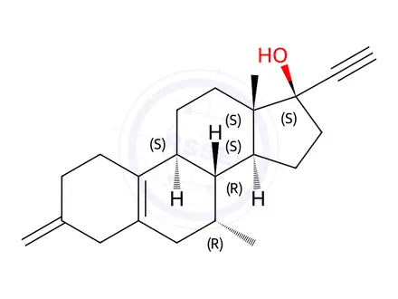 Chemical structure of (7R,8R,9S,13S,14S,17R)-17-Ethynyl-7,13-dimethyl-3-methylene-2,3,4,6,7,8,9,11,12,13,14,15,16,17-tetradecahydro-1H-cyclopenta[a]phenanthren-17-ol
