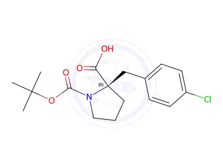 Chemical structure of (R)-1-(tert-butoxycarbonyl)-2-(4-chlorobenzyl)pyrrolidine-2-carboxylic acid