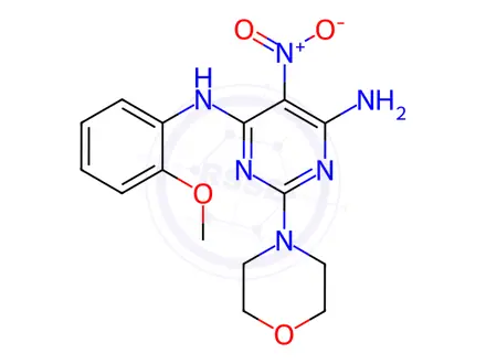 Chemical structure of N4-(2-Methoxyphenyl)-2-morpholino-5-nitropyrimidine-4,6-diamine