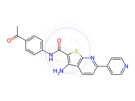 Chemical structure of N-(4-Acetylphenyl)-3-amino-6-(pyridin-4-yl)thieno[2,3-b]pyridine-2-carboxamide