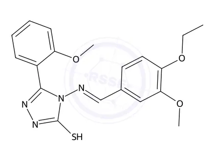 Chemical structure of 4-((4-Ethoxy-3-methoxybenzylidene)amino)-3-(2-methoxyphenyl)-1H-1,2,4-triazole-5(4H)-thione
