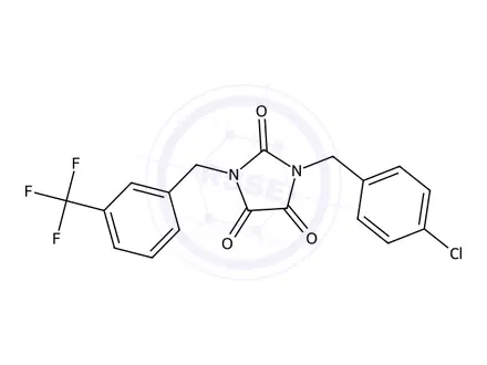 Chemical structure of 1-(4-Chlorobenzyl)-3-(3-(trifluoromethyl)benzyl)imidazolidine-2,4,5-trione