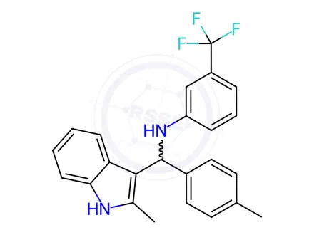 Chemical structure of N-((2-Methyl-1H-indol-3-yl)(p-tolyl)methyl)-3-(trifluoromethyl)aniline